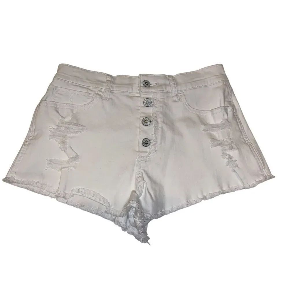 Hollister Vintage Relaxed Short High Rise Button Fly Shorts Distressed Destroyed